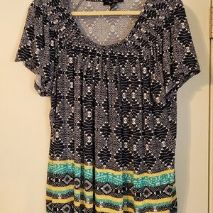 Style & Co. Black and Yellow Patterned Blouse